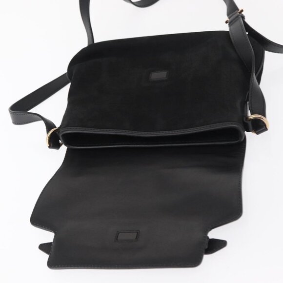 Authentic Salvatore Ferragamo Gancini Shoulder Bag Suede Leather Black Gold - Picture 7 of 16